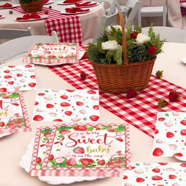 Erdbeere Berry Sweet Cocktail Servietten Einweg Beere Party Supplies Papier Servietten für Babydusche Geburtstag 6,5x6,5 Zoll