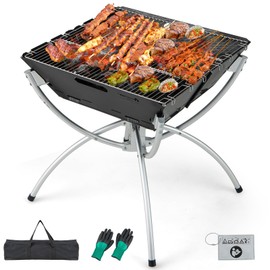 HAPPYGRILL 3-in-1 Foldable Fire Pit With Grill for Outside, Collapsible Wood Burning Camping Fire Pit for BBQ Bonfire Outdoor Cooking