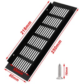 Zasvec Ventilation Grille Aluminium Pack of 2 Ventilation Grille Rectangular Ventilation Grille Door Ventilation Grille Air Grille with 8 Screws for Ventilation of Cabinets Black 250 x 80 mm