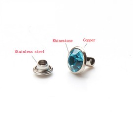 100 Sets Cz Colorful Crystal Rapid Rivets Silver Color Spots Studs Double Cap for DIY Leather-Craft (Aquamarine, 8MM)