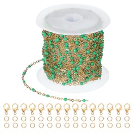 PATIKIL Stainless Steel Jewelry Chain, 16Ft 1.5mm Green Beaded Link Cable Chains for Necklace Earring Bracelet Findings Jewelry Making Trucker Hat Chains, Gold/Green