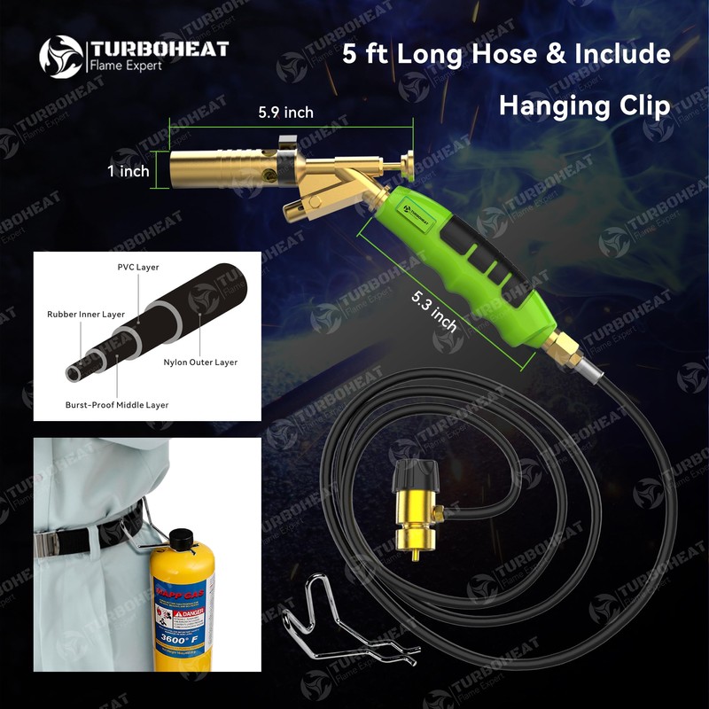 TURBOHEAT Propane Torch Hand Hose Heavy Duty MAPP Gas Torch