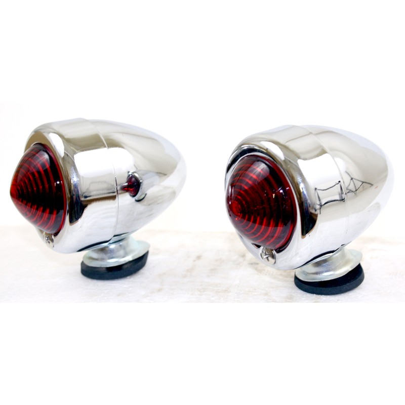 2X Superior Dixie 12V Chrome Bullet Style Red Marker Light