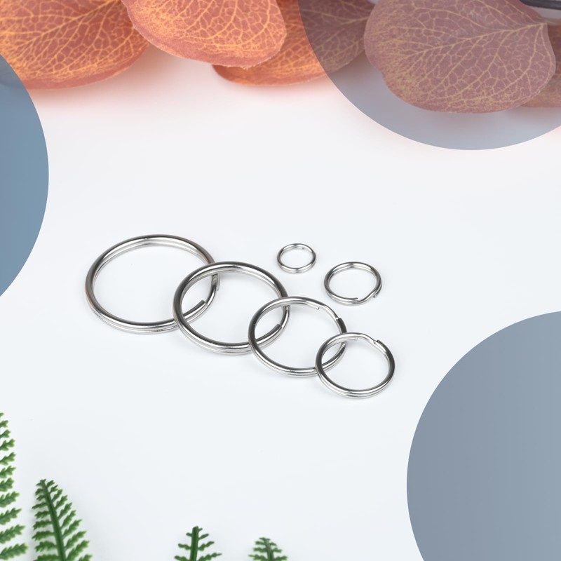 HUSAIHU 30Pcs Key Ring Hoops (10mm), Round Silver Key Rings,