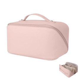 1 Piece Large Capacity Cosmetic Bag, Vanity Case Organiser Women, Wide Opening Travel Cosmetic Bag, Women Beauty Organiser, Women and Girls (Pink)