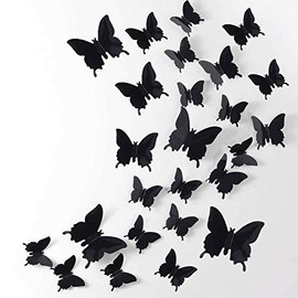 3D Butterfly Wall Decor, 48PCS Removable Mural Stickers Wall Stickers Decal for Home and Room Decoration (Black)