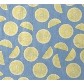 100% Cotton Fabric Sold by The Yard 1 Yard = 36 in. Length (Lemon Slices on Blue)