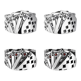 Liitata Pack of 4 Vintage Punk Rings Chunky Poker Card Ring Gothic Opening Ankle Ring for Men and Women - Hearts K and Spades K Silver