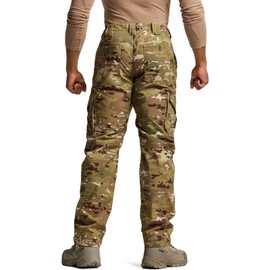 CQR Men's Flex Ripstop Tactical Pants, Water Resistant Stretch Cargo Pants, Lightweight EDC Hiking Work Pants, Print Dura Flex Mag Pocket Utility Camo, 30W x 32L
