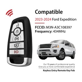 2 Keylessbest Replacement for 2023 2024 Ford Expedition Key Fob Remote Control M3N-A3C108397 5 Buttons 49 434MHz