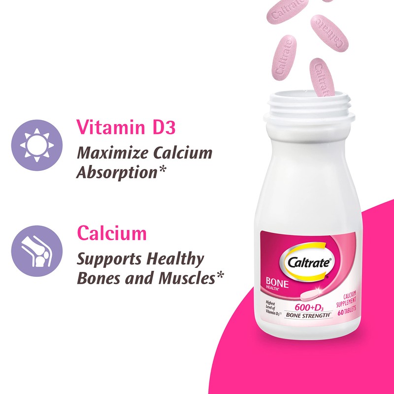 Caltrate 600 Plus D3 Calcium and Vitamin D Supplement Tablets,