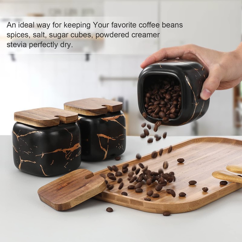Spice Jars Set, 3 Pieces Ceramic Sugar Bowl with Lid