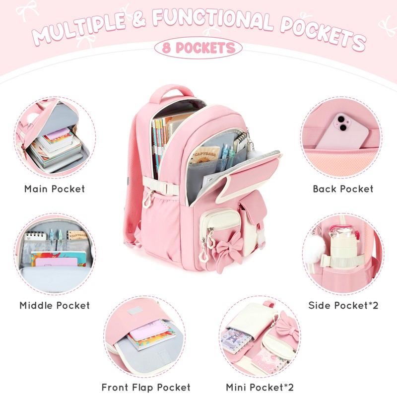 Tecoloy Backpack for Girls, 3PCS Girls Backpack with Lunch Box