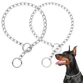 2Pcs Chain Choke Collar for Dogs Metal Slip Link Heavy Duty Training Dog Collar Adjustable Martingale Puppy Collars Weather Proof Necklace for XS Small Medium Large Big XL Breed Dog (Neck Max 20in)