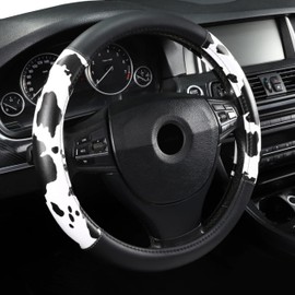 Cow Print Steering Wheel Cover, Universal 15 Inch Cute Steering Wheel Cover for Women, Breathable Anti-Slip Car Steering Wheel Protector, Fashion Auto Interior Accessories for Cars, SUVs & Trucks