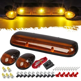 Partsam 3PCS Amber Cab Roof Running Marker Lights +5xT10 5050 Amber LEDs Compatible with Silverado/Sierra 1500 1500HD 2500 2500HD 3500 2002 2003 2004 2005 2006 2007 Pickup Trucks