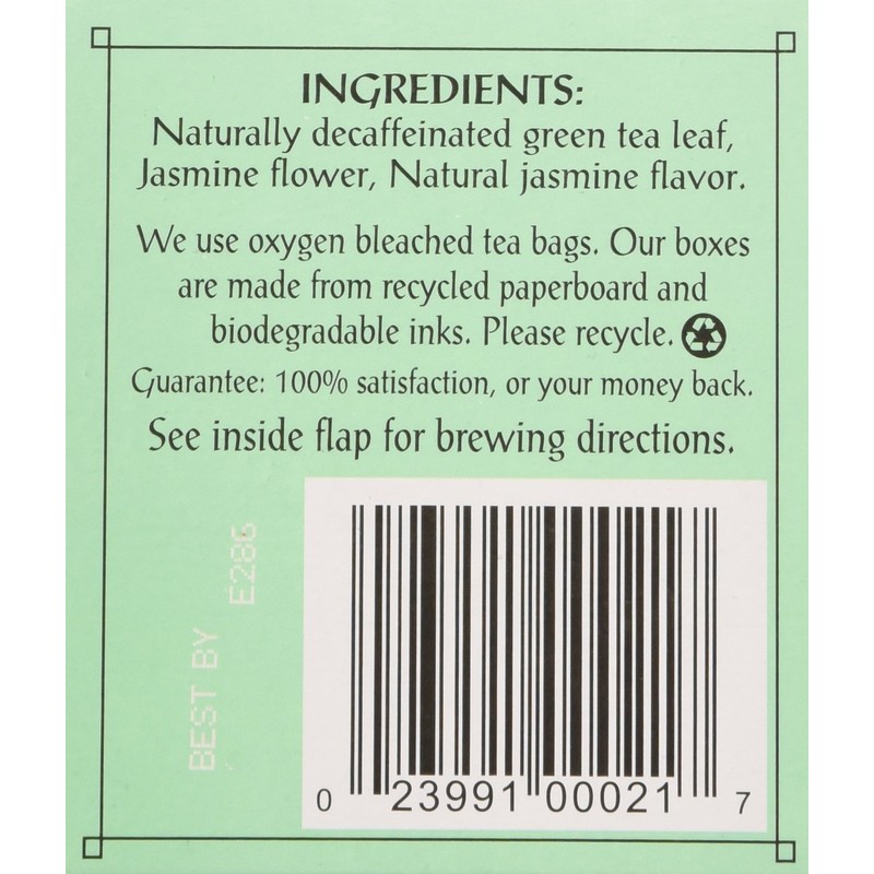 Triple Leaf Tea, Inc Tea, Jasmine Green, Decaf, 20-Count (Pack