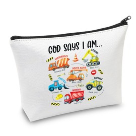 Truck Lover Gifts God Says I Am Construction Truck Makeup Bag Christian Gifts for Women Bible Verse Gift Cosmetic Bag (Christian Truck)