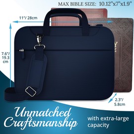 DEHITE Bible Cover for Men and Women – Blue Bible Bag Case Large Size – Tote Bag – Fit Book 10.12 x 7 x 1.9 in – Pen Slots – Zippered Pocket – Shoulder Strap – Premium
