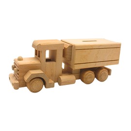 Dekohelden24 Sustainable Mobile Wood Money Box, Money Box as Lorry, Nostalgic Lorry Money Box, Children's Money Box, Lorry, Economy Transporter, Nostalgia Truck Made of Beech Wood, L/W/H 25 x 8 x 9 cm