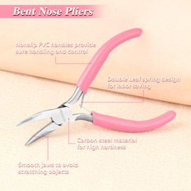 LEONTOOL 5-Inch Bent Chain Nose Pliers for Jewelry Making - Mini Bent Nose Pliers with Smooth Jaws, Ideal for Creating Bracelets, Earrings and Necklaces
