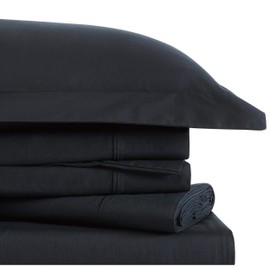 Brooklyn Loom Solid Cotton Percale Sheet Set, Queen, Black