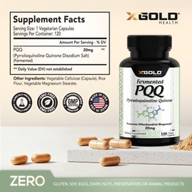 X Gold Health PQQ, Pyrroloquinoline Quinone, 20 mg, 120 Capsules, Promotes the Growth of New Mitochondria, Gluten-Free, Non-GMO, Vegetarian