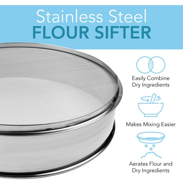Vollum Stainless Steel Flour Sifter 14" Diameter x 2.88" High;
