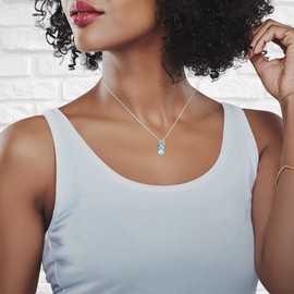 Sterling Silver Natural Larimar Flip-Flop with Palm Tree Pendant with 18" Chain, Metal, Larimar