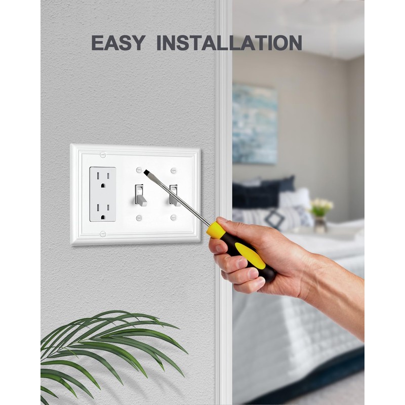 ZILLSEA Pure White 2 Toggle/1 Decorator Wall Plates, 1-Pack Combo