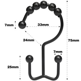Shower Curtain Hooks, 12 Pcs Stainless Steel Shower Curtain Rings, Black Double Shower Hooks for Bathroom Curtain