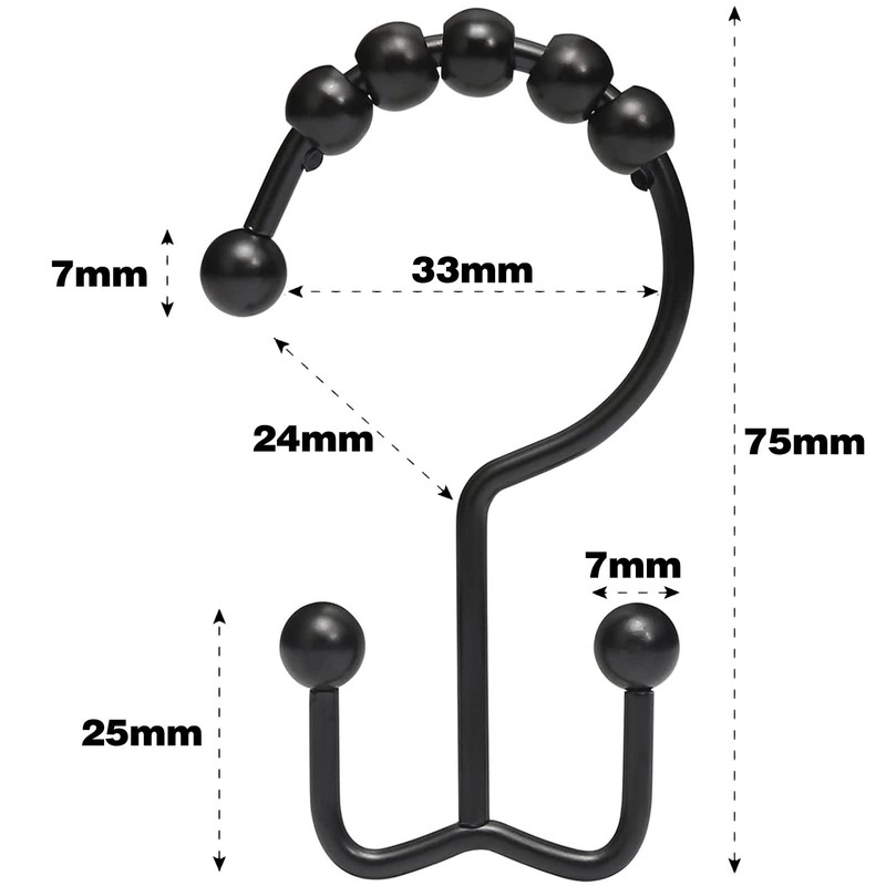 Shower Curtain Hooks, 12 Pcs Stainless Steel Shower Curtain Rings,