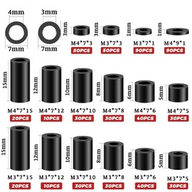 600 Pcs Electrical ABS Spacers Black Nylon Round Spacer for Screws Switch and Receptacle,Plastic Standoff Screw Nut Assortment Kit Without Threaded,Hardware for M3/M4 Screws