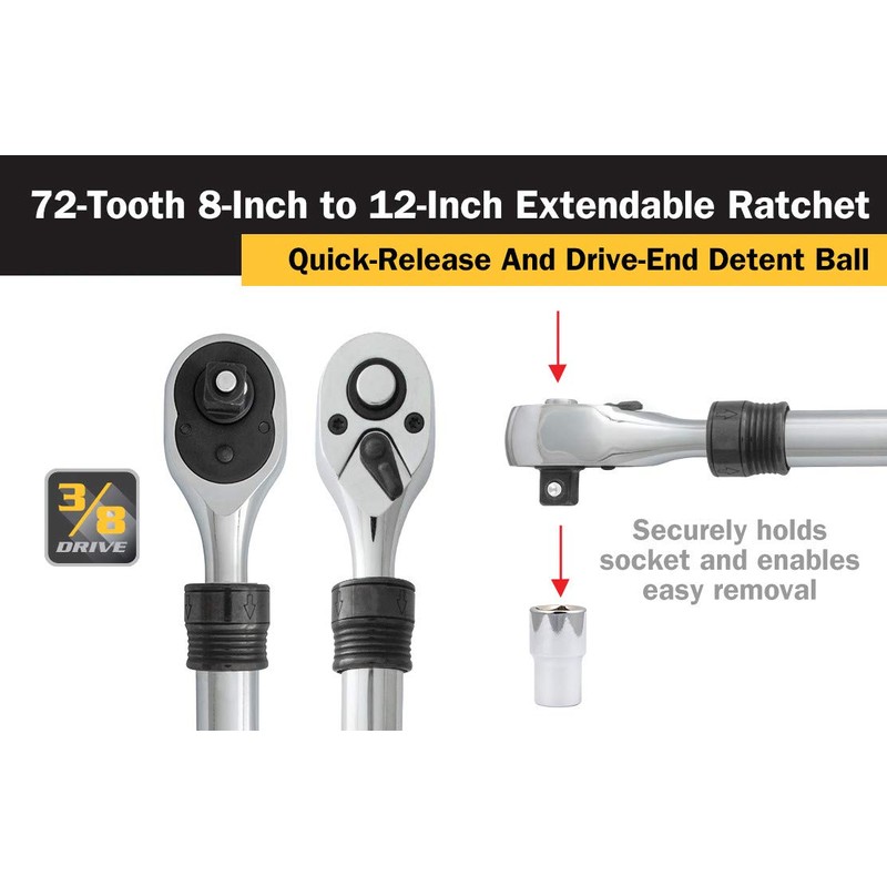 Titan 12070 3/8-Inch Drive x 8 to 12-Inch 72-Tooth Extendable