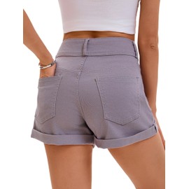Women Mid Waist Casual Denim Shorts Ripped Casual Summer Shorts Jeans Shorts (16, 20_Grey)