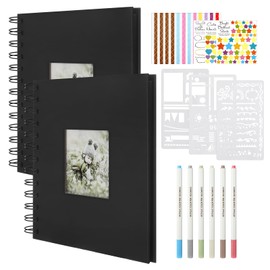 Pack of 2 Black Spiral Photo Albums, 17 x 17 cm, 16.5 x 16.5 cm, Black Pages Scrapbook Photo Album Set, DIY Small Photo Album Gift Kit, Coil Design Photo Album, Photo Album for DIY