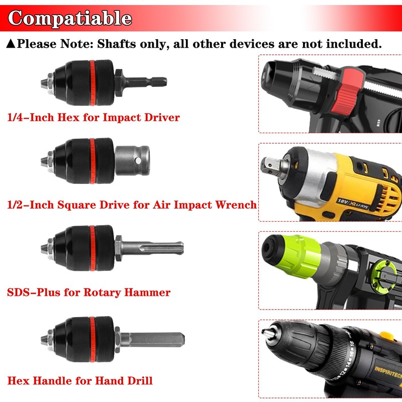 1.5-13mm Keyless Hand Drill Chuck 1/2-20UNF with SDS Plus Adapter,