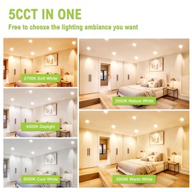 DAMINY 12 Pack 6 Inch LED Recessed Lighting with Junction Box,5CCT,Ultra-Thin Recessed Light,10W 1100lm, Dimmable Canless Wafer Ceiling Light, High Brightness