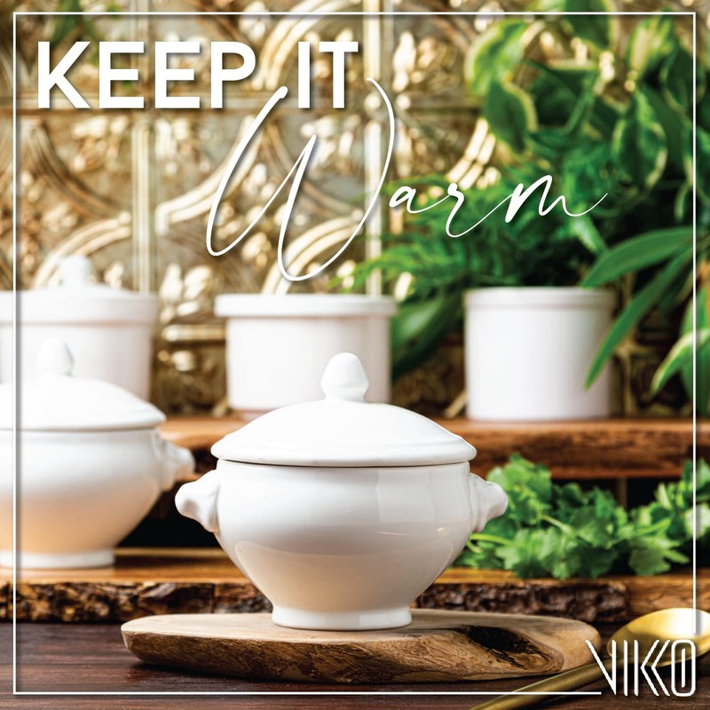 Vikko Soup Crocks With Lion Lids, 14 Ounce White Soup