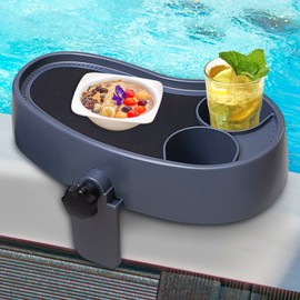 Treerit Hot Tub Table, Adjustable Hot Tub Tray with 2 Cup Holder, Hot Tub Accessories, Stable, Heavy-Duty, Nonslip Hot Tub Drink Holder for Aboveground Bathtub, Spa with Wall Thickness Of 2'' to 7.5''