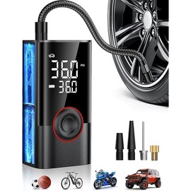 OMQ Tire Inflator Portable Air Compressor, 150PSI Smart Air Pump for Car Tires with LED Light, Cordless Tire Pump with Digital Pressure Gauge, Tire Inflator for Car, Bike, Motorcycle, Ball