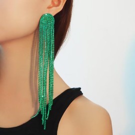 Stocking Stuffers Holiday Outfits for Women 2024 Tassel Earrings for Women Rhinestone Tassel Earrings Tassel Dangle Earrings Long Statement Earrings Wedding Prom Earrings Red Blue Green Earrings Christmas Gifts for Girls