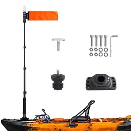 Viswiker 360 Degree Kayak LED Lights with Retractable Pole and Orange Visibility Flag, Waterproof Navigation LED Light for Night Kayaking Fishing Paddling, Kayak Accessories