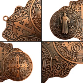 EXTRA LARGE 5 INCH ST BENEDICT CROSS MEDAL VINTAGE FINISH FOR WALL OR DESK DISPLAY/MEDALLA DE SAN BENITO (NEW BRSS)