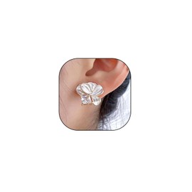 Glossy Silver Flower Rhinestone Stud Earrings for Women,Dainty Statement Square Petal Piercing Earrings,Stylish Formal Birthday Jewelry Gifts (White)
