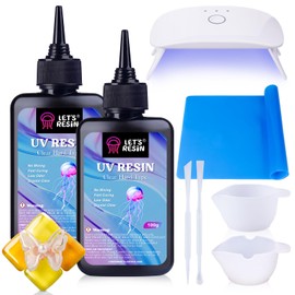 LET'S RESIN UV Resin with Light,Upgraded 200g Crystal Clear&Low Odor,UV Light,Silicone Mat,Ultraviolet Epoxy Resin Hard, Starter Kit for Jewelry,Craft Decor, Keychain Making