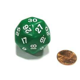 Koplow Games Triantakohedron D30 30 Sided 33mm Jumbo RPG Gaming Dice - Green w White Number