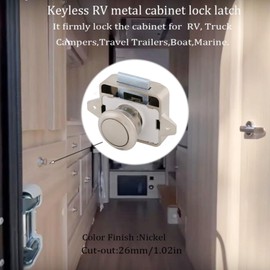 MTSmart RV Cabinet Locks, ABS Push Button Cabinet Latch for RV Motorhome Camper Truck Caravan Van Yacht Boat Marine, Camper Cupboard Knob RV Cabinet Latches (10 PC Pearl Nickel)
