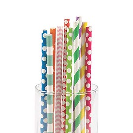 Fun Express Bulk 100 Pieces Colorful Assorted Paper Straws - Party Supplies - Mixed Colors - Ideal for Events