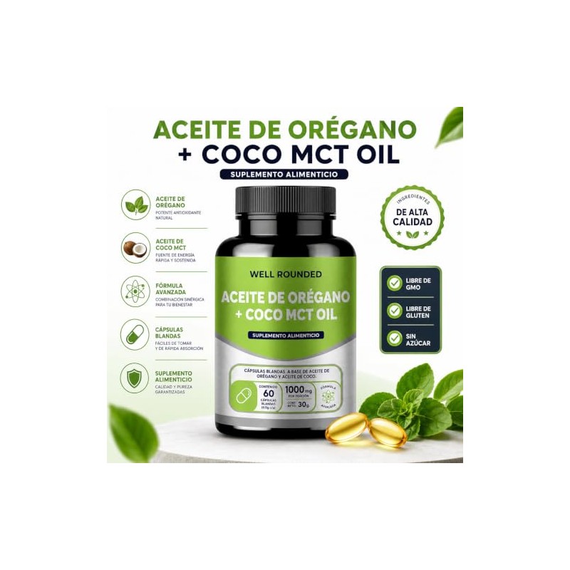 Aceite De Orégano Aceite De Coco 60 Capsulas (1000 mg